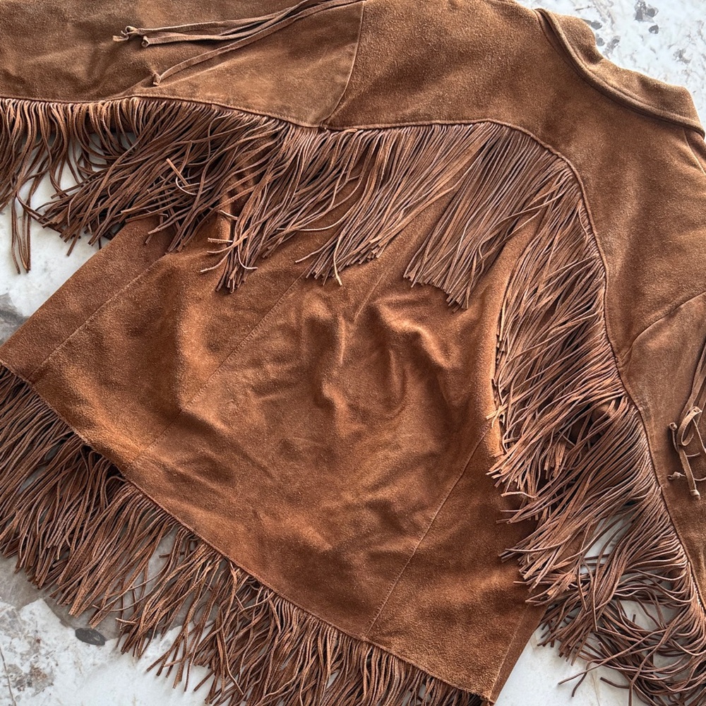 VINTAGE PIONEER WEAR Suede leather Western Jacket in Brown with Tan Lining - Picture 6 of 7
